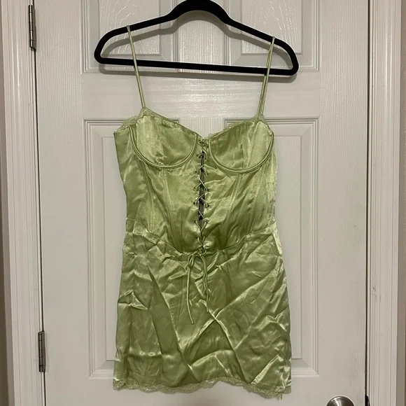 Meshki Light Green Satin Mini Dress - Picture 2 of 8